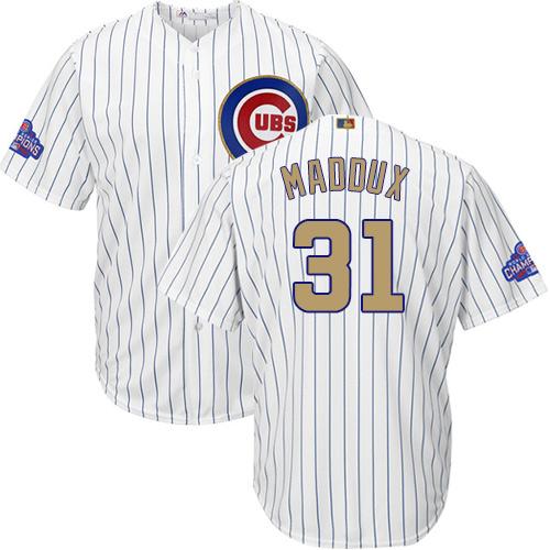 Cubs #31 Greg Maddux White(Blue Strip) 2017 Gold Program Cool Base Stitched MLB Jersey