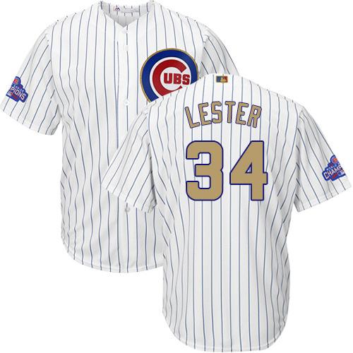 Cubs #34 Jon Lester White(Blue Strip) 2017 Gold Program Cool Base Stitched MLB Jersey