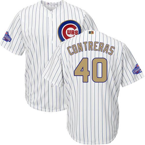 Cubs #40 Willson Contreras White(Blue Strip) 2017 Gold Program Cool Base Stitched MLB Jersey