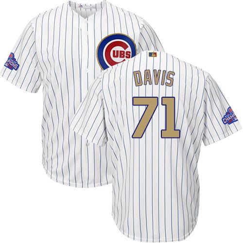 Cubs #71 Wade Davis White(Blue Strip) 2017 Gold Program Cool Base Stitched MLB Jersey