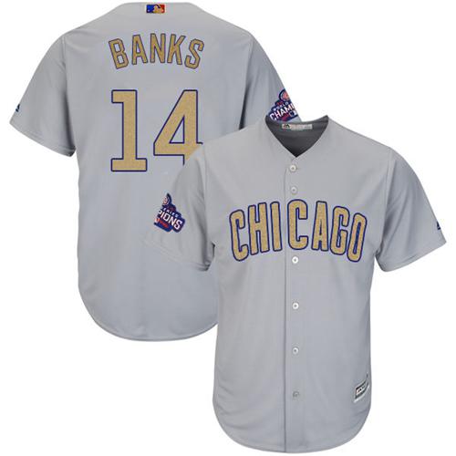 Cubs #14 Ernie Banks Grey 2017 Gold Program Cool Base Stitched MLB Jersey - Click Image to Close