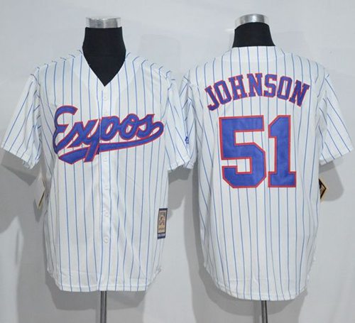 Mitchell And Ness Expos #51 Randy Johnson White Strip Throwback Stitched MLB Jersey - Click Image to Close