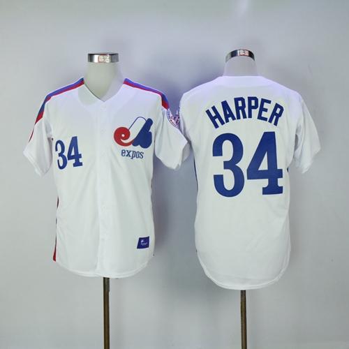 Mitchell And Ness Expos #34 Bryce Harper White Throwback Stitched MLB Jersey