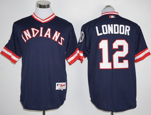 Indians #12 Francisco Lindor Navy Blue 1976 Turn Back The Clock Stitched MLB Jersey
