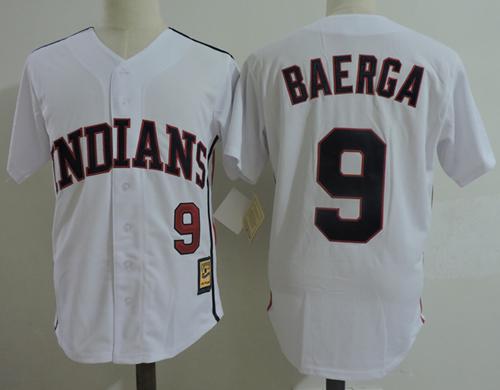 Mitchell And Ness Indians #9 Carlos Baerga White Throwback Stitched MLB Jersey
