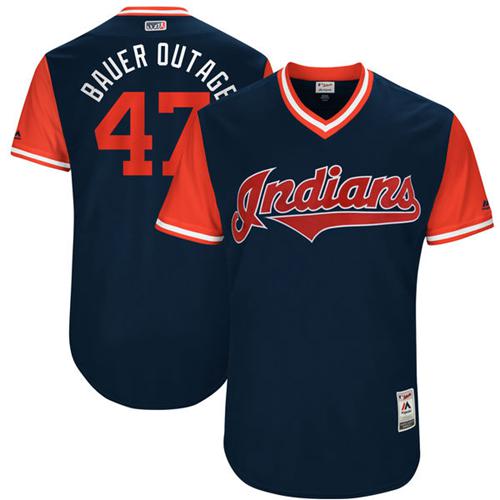 Indians #47 Trevor Bauer Navy "Bauer Outage" Players Weekend Authentic Stitched MLB Jersey