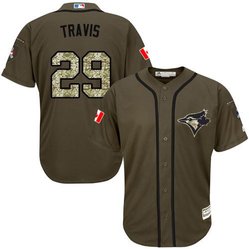 Blue Jays #29 Devon Travis Green Salute to Service Stitched MLB Jersey - Click Image to Close