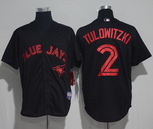 Blue Jays #2 Troy Tulowitzki Black Strip Stitched MLB Jersey