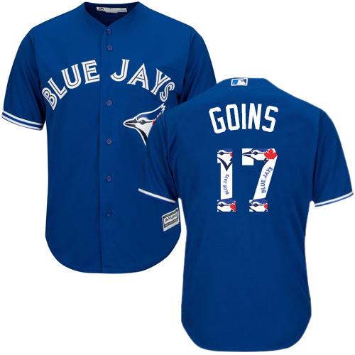 Blue Jays #17 Ryan Goins Blue Team Logo Fashion Stitched MLB Jersey