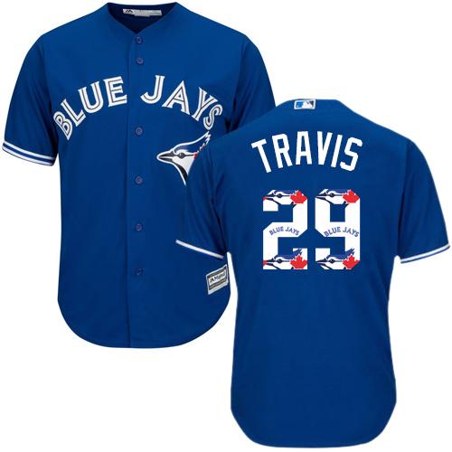 Blue Jays #29 Devon Travis Blue Team Logo Fashion Stitched MLB Jersey