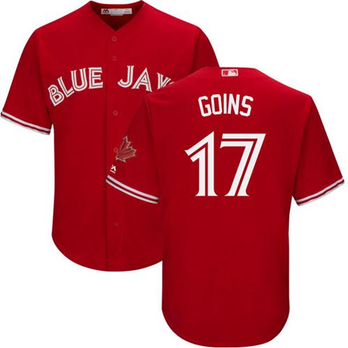 Blue Jays #17 Ryan Goins Red New Cool Base Canada Day Stitched MLB Jersey