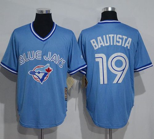 Blue Jays #19 Jose Bautista Light Blue Cooperstown Throwback Stitched MLB Jersey