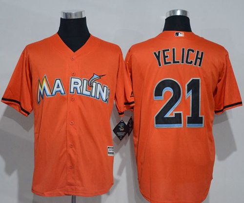 marlins #21 Christian Yelich Orange New Cool Base Stitched MLB Jersey - Click Image to Close