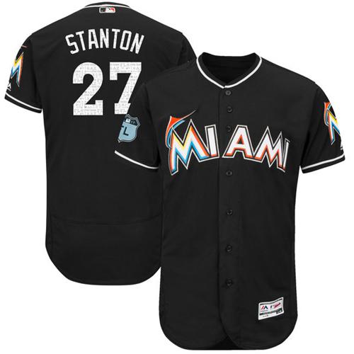 marlins #27 Giancarlo Stanton Black 2017 Spring Training Authentic Flex Base Stitched MLB Jersey
