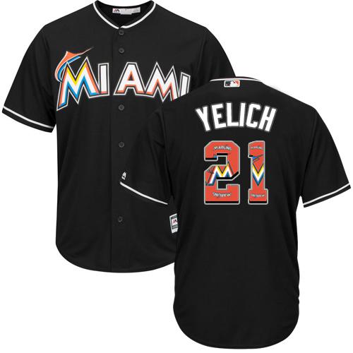 marlins #21 Christian Yelich Black Team Logo Fashion Stitched MLB Jersey