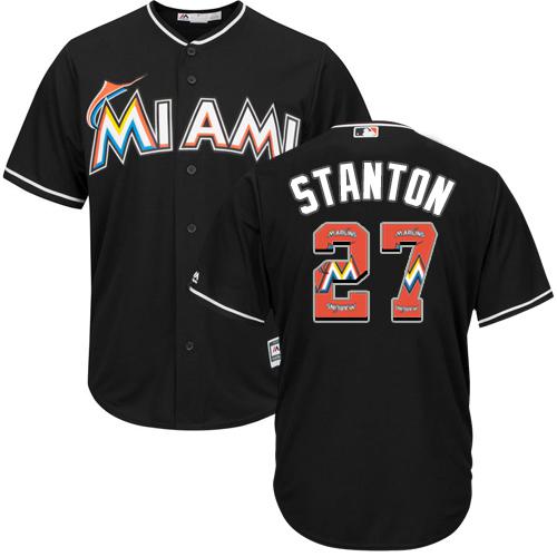 marlins #27 Giancarlo Stanton Black Team Logo Fashion Stitched MLB Jersey