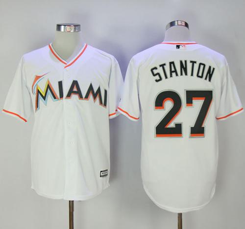 marlins #27 Giancarlo Stanton White New Cool Base Stitched MLB Jersey