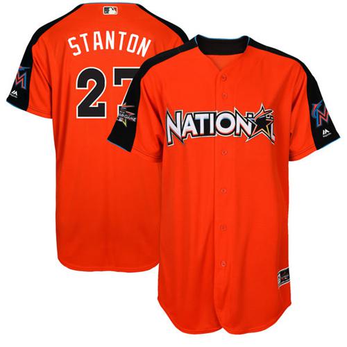marlins #27 Giancarlo Stanton Orange 2017 All-Star National League Stitched MLB Jersey