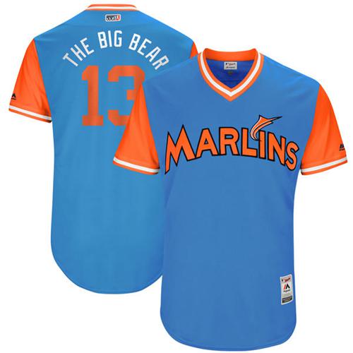marlins #13 Marcell Ozuna Blue "The Big Bear" Players Weekend Authentic Stitched MLB Jersey