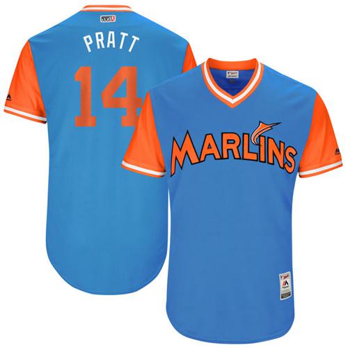 marlins #14 Martin Prado Blue "Pratt" Players Weekend Authentic Stitched MLB Jersey