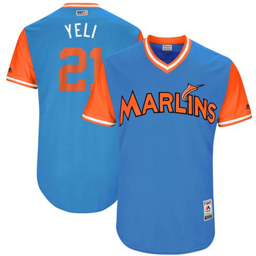 marlins #21 Christian Yelich Blue "Yeli" Players Weekend Authentic Stitched MLB Jersey