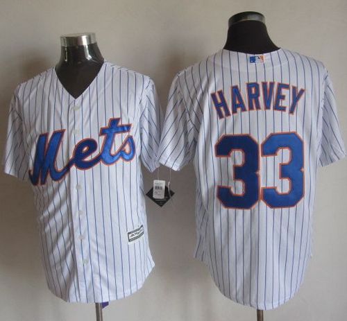 Mets #33 Matt Harvey White(Blue Strip) New Cool Base Stitched MLB Jersey - Click Image to Close