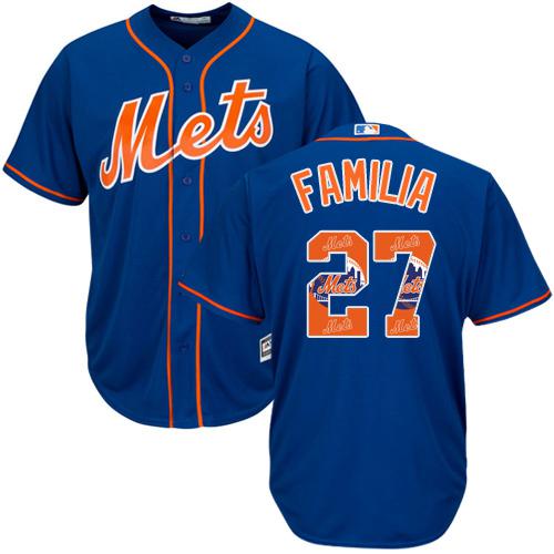 Mets #27 Jeurys Familia Blue Team Logo Fashion Stitched MLB Jersey