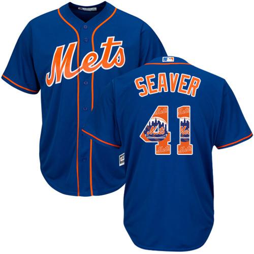 Mets #41 Tom Seaver Blue Team Logo Fashion Stitched MLB Jersey - Click Image to Close