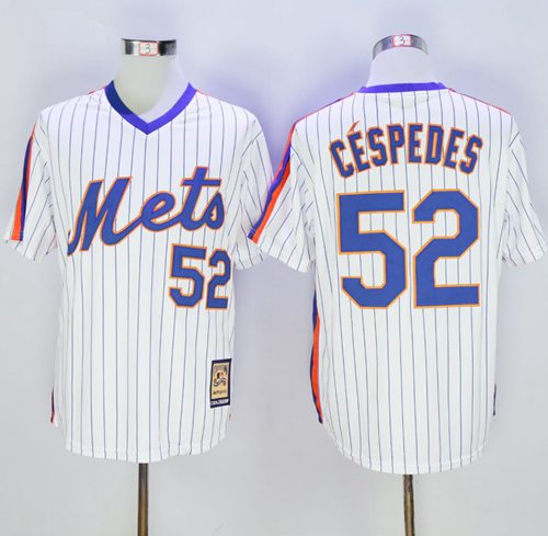 Mets #52 Yoenis Cespedes White(Blue Strip) Cooperstown Stitched MLB Jersey - Click Image to Close