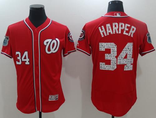 Nationals #34 Bryce Harper Red 2017 Spring Training Authentic Flex Base Stitched MLB Jersey