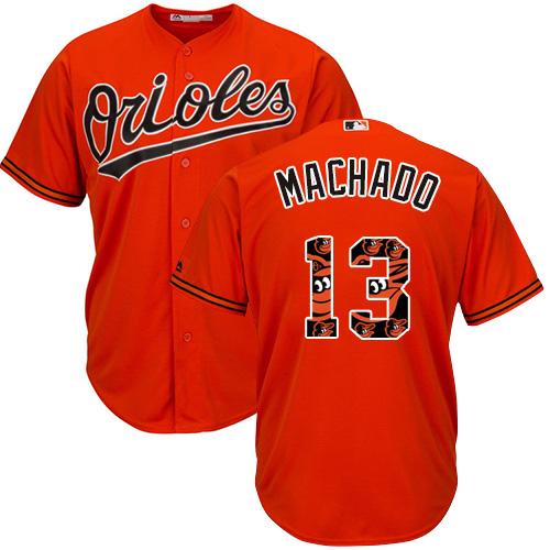 Orioles #13 Manny Machado Orange Team Logo Fashion Stitched MLB Jersey - Click Image to Close