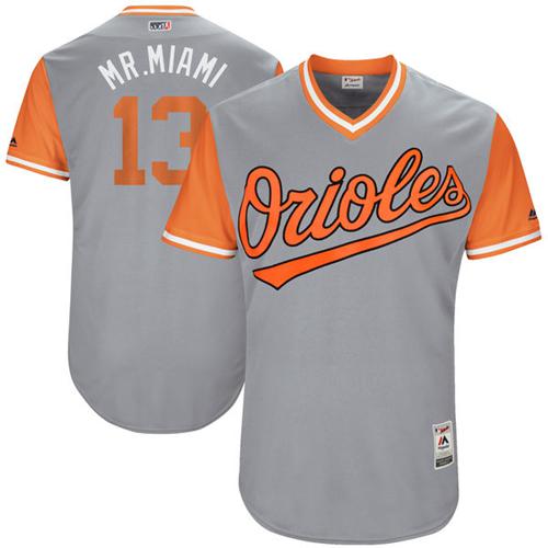 Orioles #13 Manny Machado Gray "Mr. Miami" Players Weekend Authentic Stitched MLB Jersey
