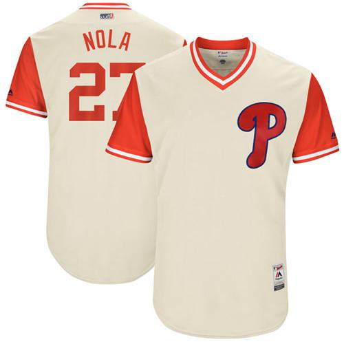Phillies #27 Aaron Nola Cream "Nola" Players Weekend Authentic Stitched MLB Jersey