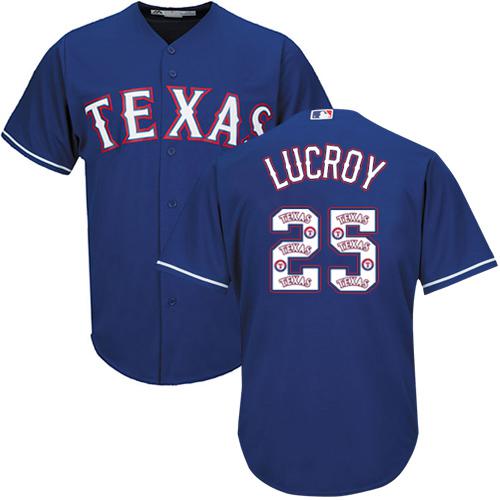 Rangers #25 Jonathan Lucroy Blue Team Logo Fashion Stitched MLB Jersey