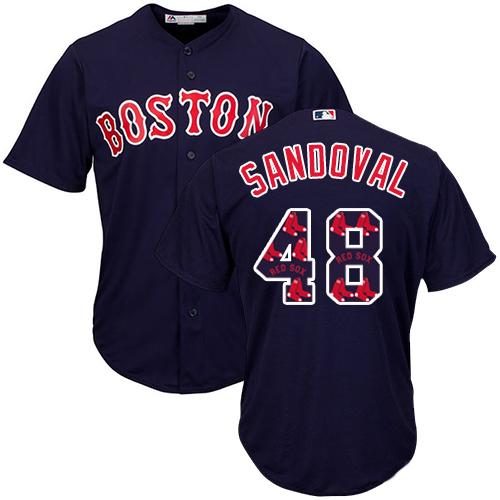 Red Sox #48 Pablo Sandoval Navy Blue Team Logo Fashion Stitched MLB Jersey