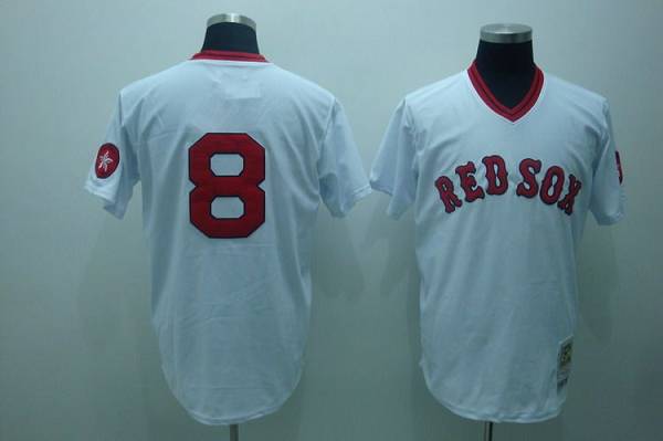 Mitchell and Ness Red Sox #8 Carl Yastrzemski Stitched White Throwback MLB Jersey - Click Image to Close