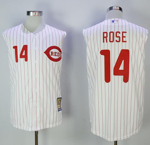 Mitchell And Ness 2000 Reds #14 Pete Rose White Strip Throwback Stitched MLB Jersey