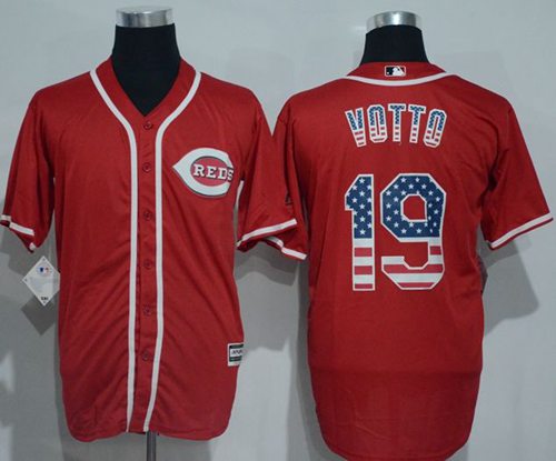 Reds #19 Joey Votto Red USA Flag Fashion Stitched MLB Jersey - Click Image to Close
