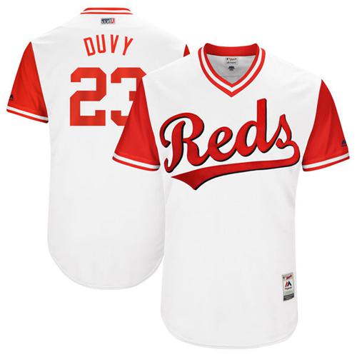 Reds #23 Adam Duvall White "Duvy" Players Weekend Authentic Stitched MLB Jersey