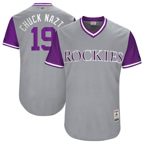 Rockies #19 Charlie Blackmon Gray "Chuck Nazty" Players Weekend Authentic Stitched MLB Jersey