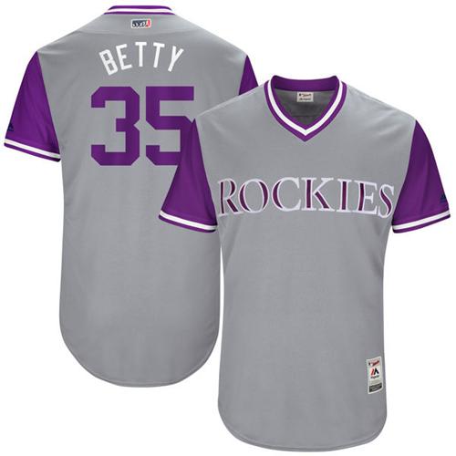 Rockies #35 Chad Bettis Gray "Betty" Players Weekend Authentic Stitched MLB Jersey - Click Image to Close