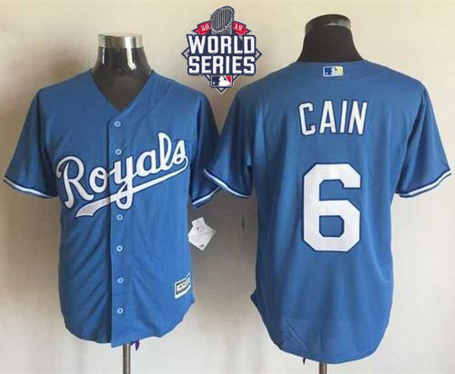 Royals #6 Lorenzo Cain Light Blue Alternate 1 New Cool Base W/2015 World Series Patch Stitched MLB J