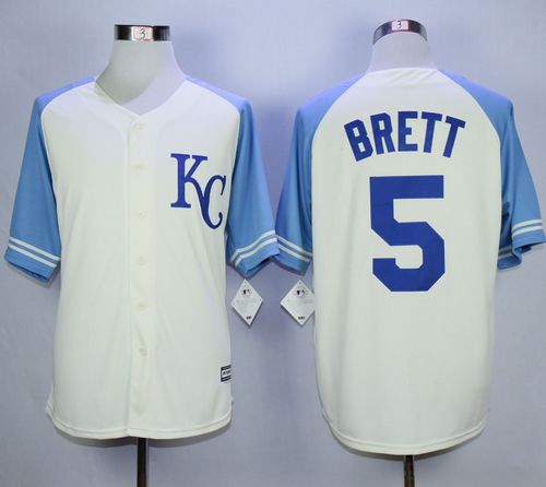 Royals #5 George Brett Cream Exclusive Vintage Stitched MLB Jersey - Click Image to Close