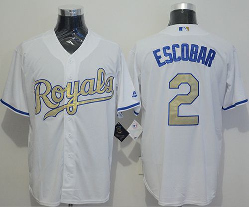Royals #2 Alcides Escobar White New Cool Base 2015 World Series Champions Gold Program Stitched MLB