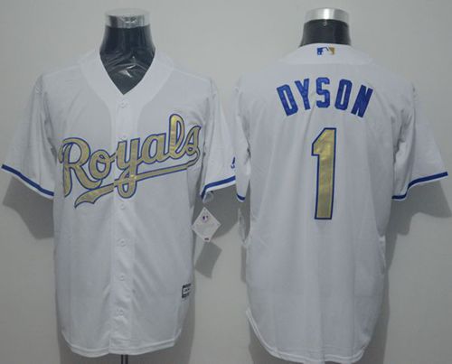 Royals #1 Jarrod Dyson White New Cool Base 2015 World Series Champions Gold Program Stitched MLB Jer