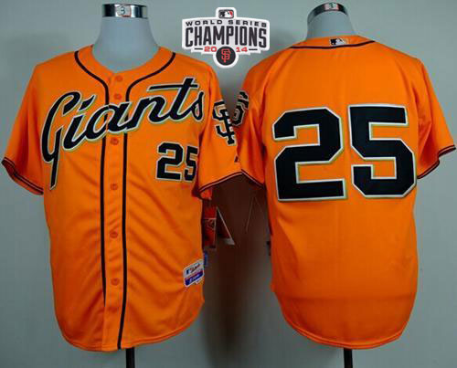Giants #25 Barry Bonds Orange Alternate Cool Base W/2014 World Series Champions Stitched MLB Jersey