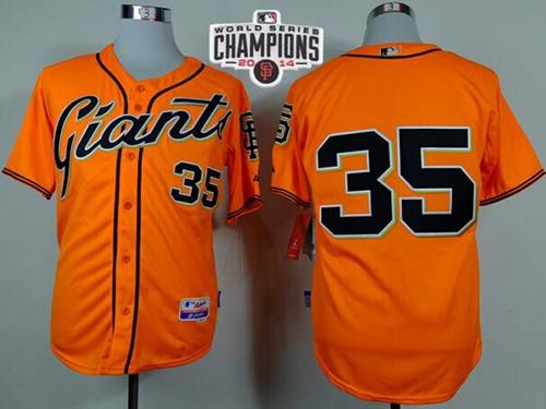 Giants #35 Brandon Crawford Orange Alternate Cool Base W/2014 World Series Champions Stitched MLB Je