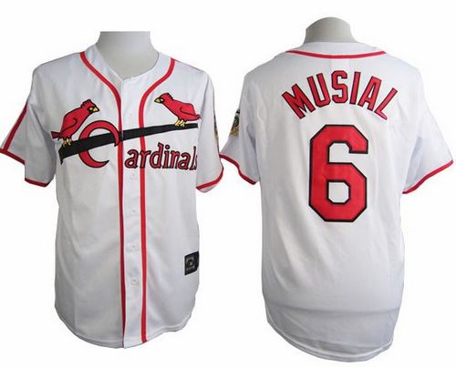 Cardinals #6 Stan Musial White Cooperstown Throwback Stitched MLB Jersey - Click Image to Close
