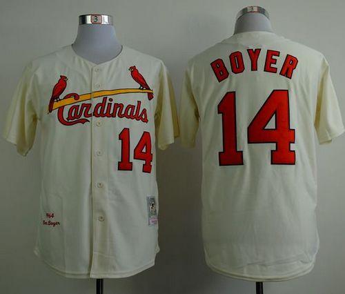 Mitchell And Ness 1964 Cardinals #14 Ken Boyer Cream Stitched MLB Jersey - Click Image to Close
