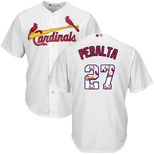 Cardinals #27 Jhonny Peralta White Team Logo Fashion Stitched MLB Jersey